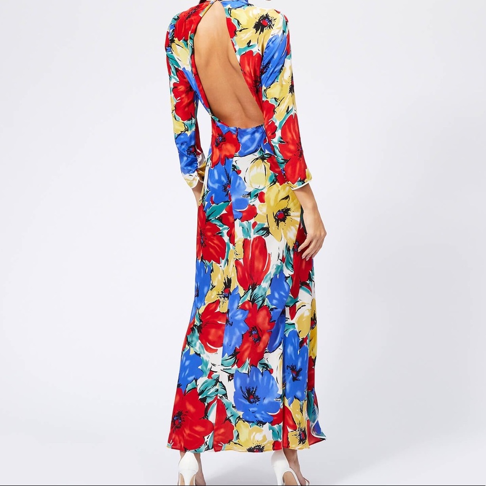 Rixo Lucy Dress High Neck Open Back Maxi Dress - Size M